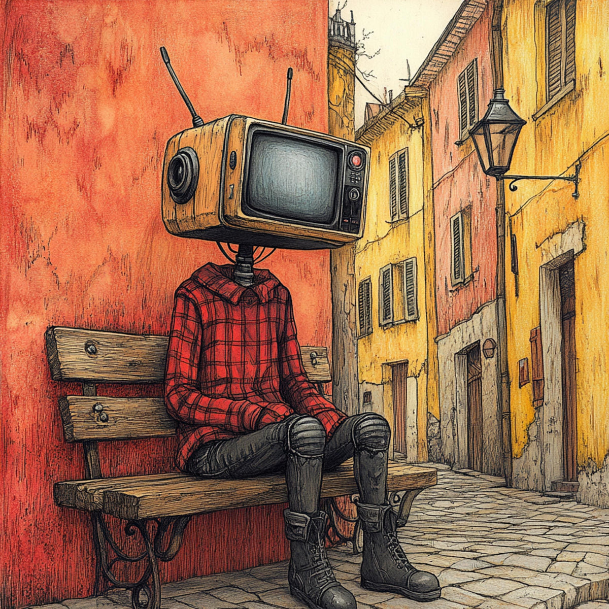 12 Digital Images of Robot TV Head Art, Large Square Artwork Poster for Wall Decor, Quirky and Unique Robotics Art Print for Home