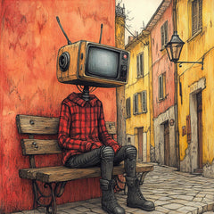 12 Digital Images of Robot TV Head Art, Large Square Artwork Poster for Wall Decor, Quirky and Unique Robotics Art Print for Home