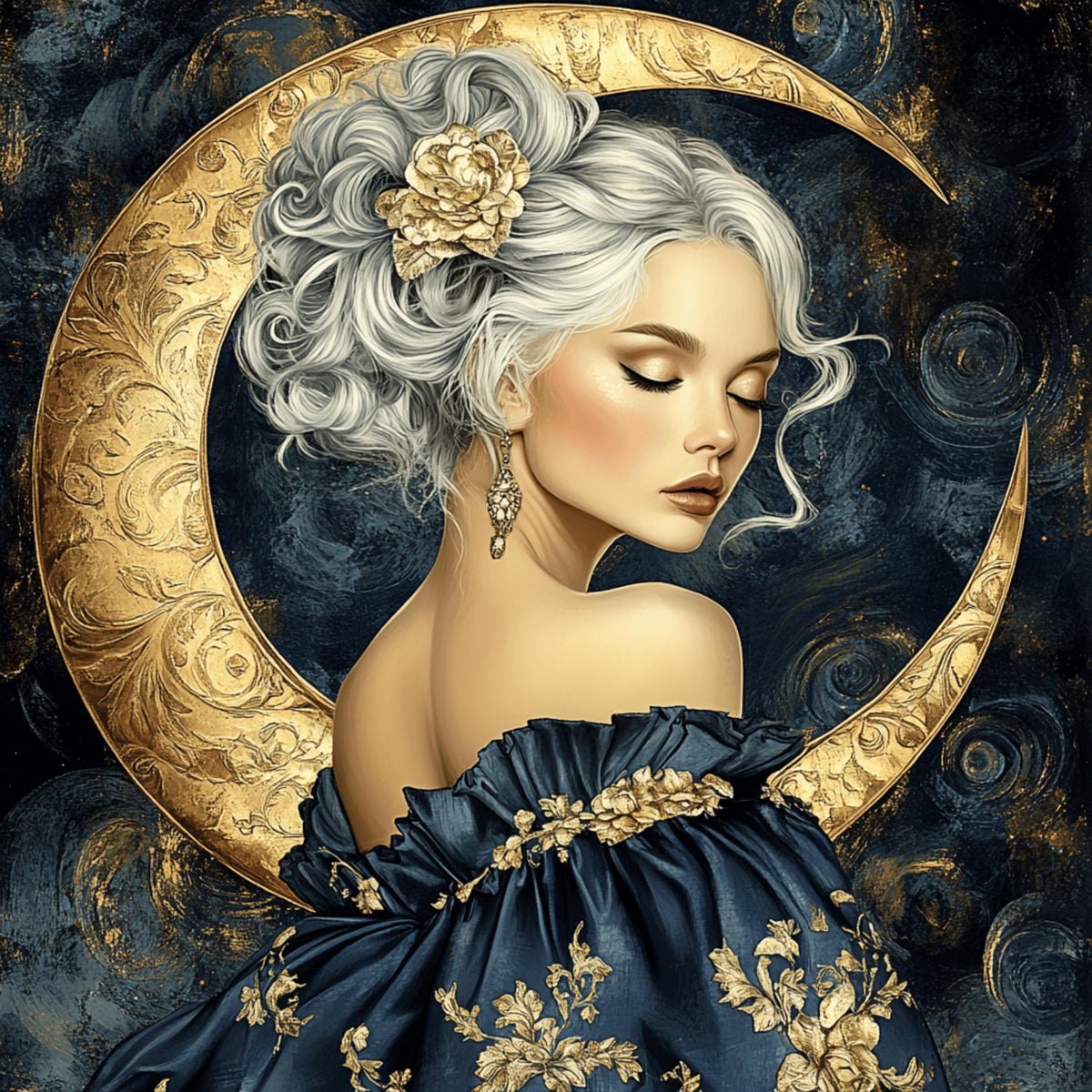 10 Woman Goddess Blue Celestial Crescent Moon Art, 10 Digital Images Poster, Large Square Artwork, Divine Feminine Wall Art, Home Decor