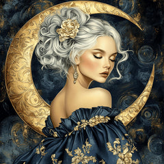 10 Woman Goddess Blue Celestial Crescent Moon Art, 10 Digital Images Poster, Large Square Artwork, Divine Feminine Wall Art, Home Decor