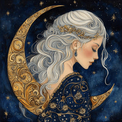 10 Woman Goddess Blue Celestial Crescent Moon Art, 10 Digital Images Poster, Large Square Artwork, Divine Feminine Wall Art, Home Decor