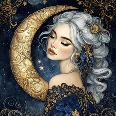 10 Woman Goddess Blue Celestial Crescent Moon Art, 10 Digital Images Poster, Large Square Artwork, Divine Feminine Wall Art, Home Decor