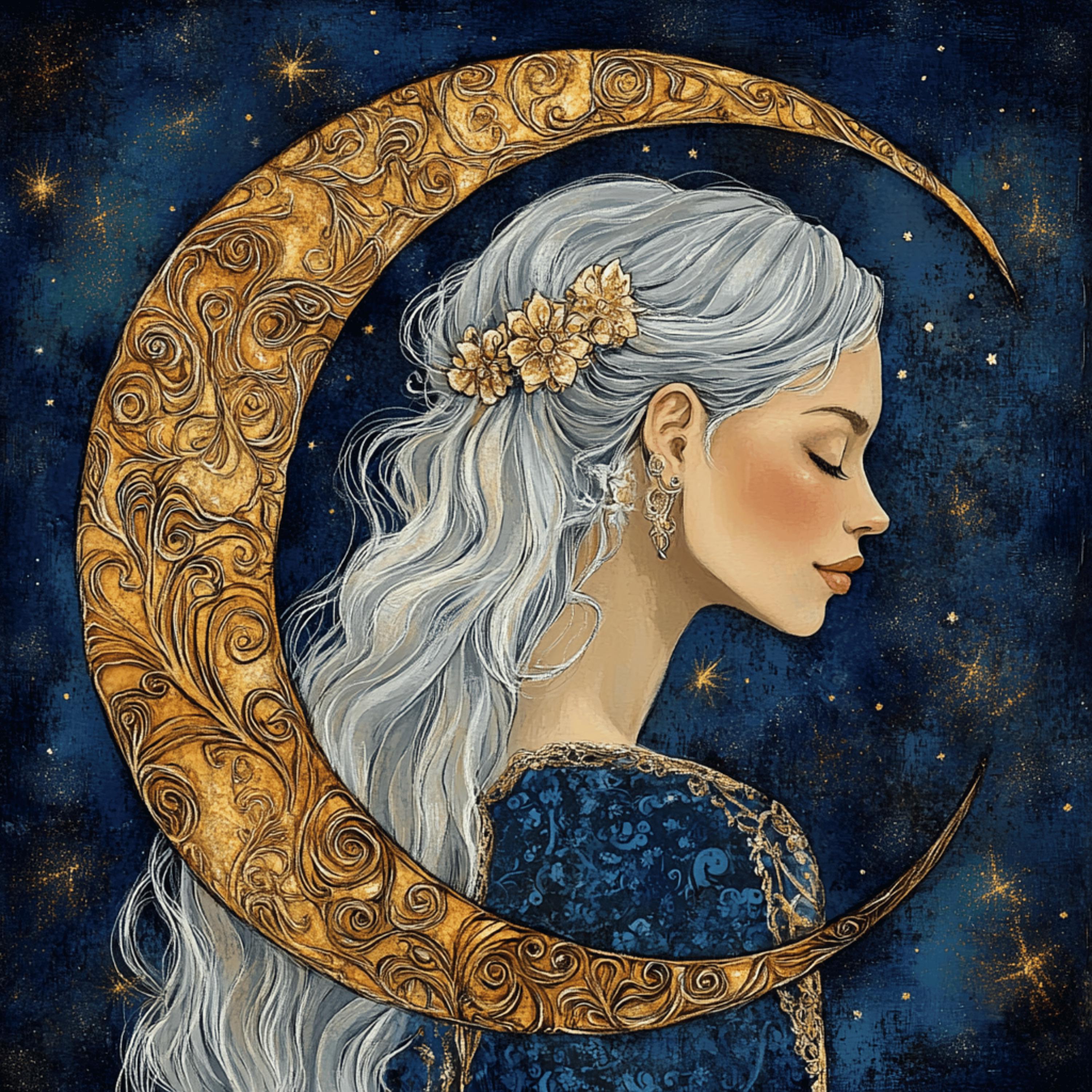10 Woman Goddess Blue Celestial Crescent Moon Art, 10 Digital Images Poster, Large Square Artwork, Divine Feminine Wall Art, Home Decor