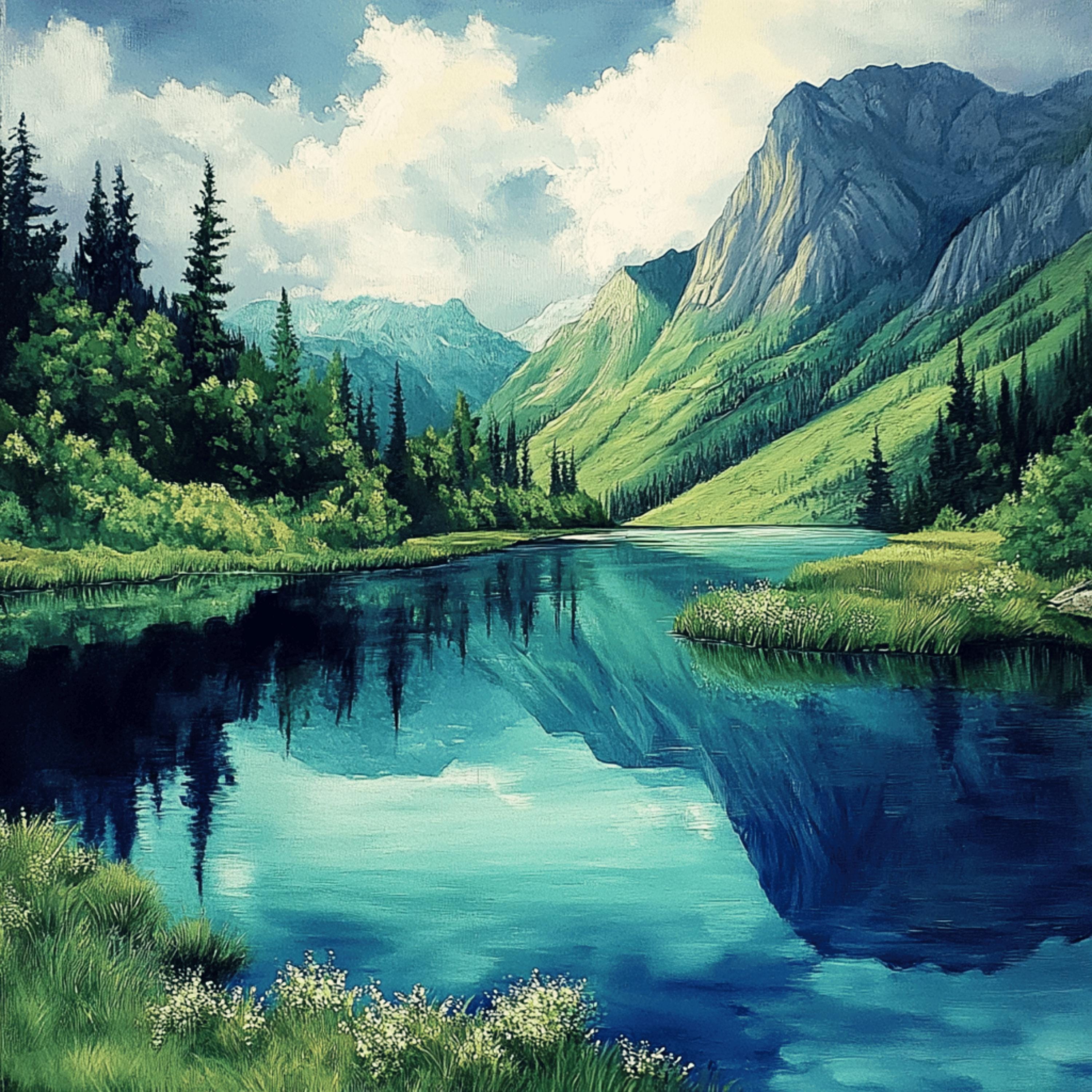 10 Mountain lake landscape digital image poster, Tarn scenery artwork, large square print, set of 10 images, nature photography