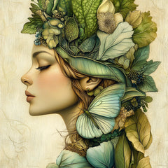 15 Boho female portrait digital art, green artwork collection, large square wall art, 15 digital images set, nature inspired decor