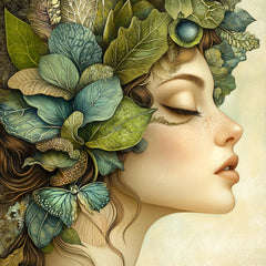 15 Boho female portrait digital art, green artwork collection, large square wall art, 15 digital images set, nature inspired decor