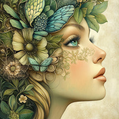 15 Boho female portrait digital art, green artwork collection, large square wall art, 15 digital images set, nature inspired decor