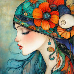 20 Blue Boho Female Portrait Digital Download, 20 Large Square Wall Art Prints, Vibrant Bohemian Woman Art Decor, Instant Download