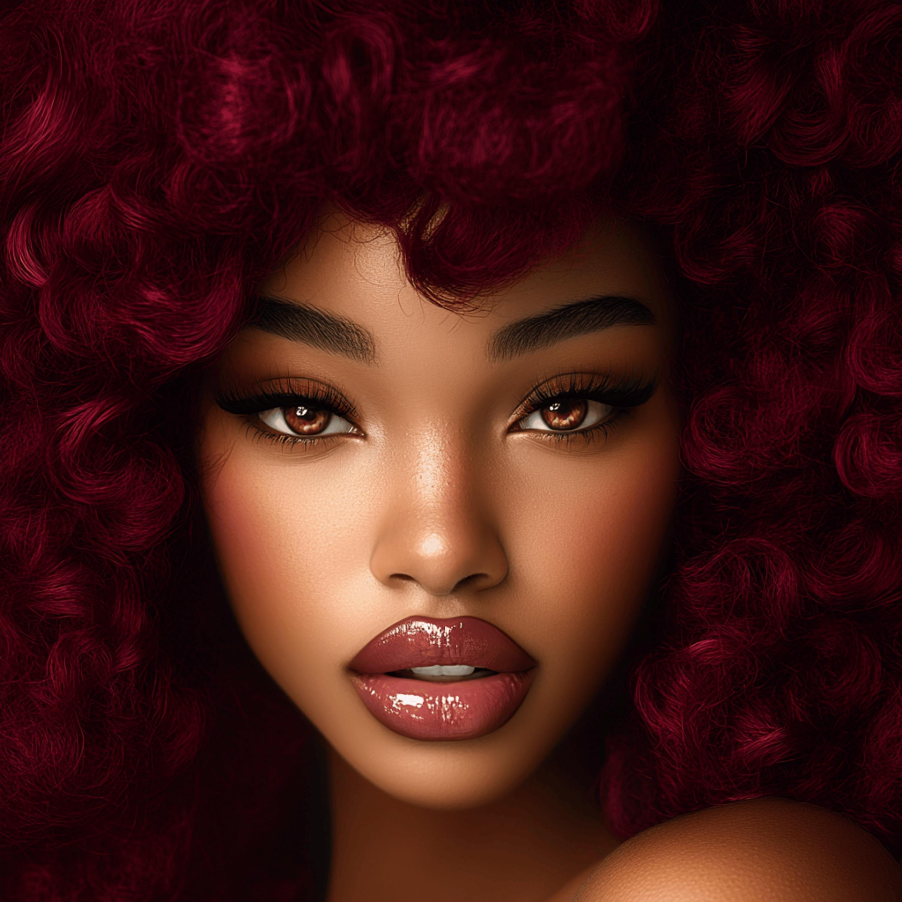 11 Fashionable female portrait art, Digital artwork of black woman, Large square wall decor, Red hair beauty, Stylish home decor