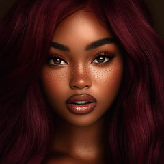 11 Fashionable female portrait art, Digital artwork of black woman, Large square wall decor, Red hair beauty, Stylish home decor