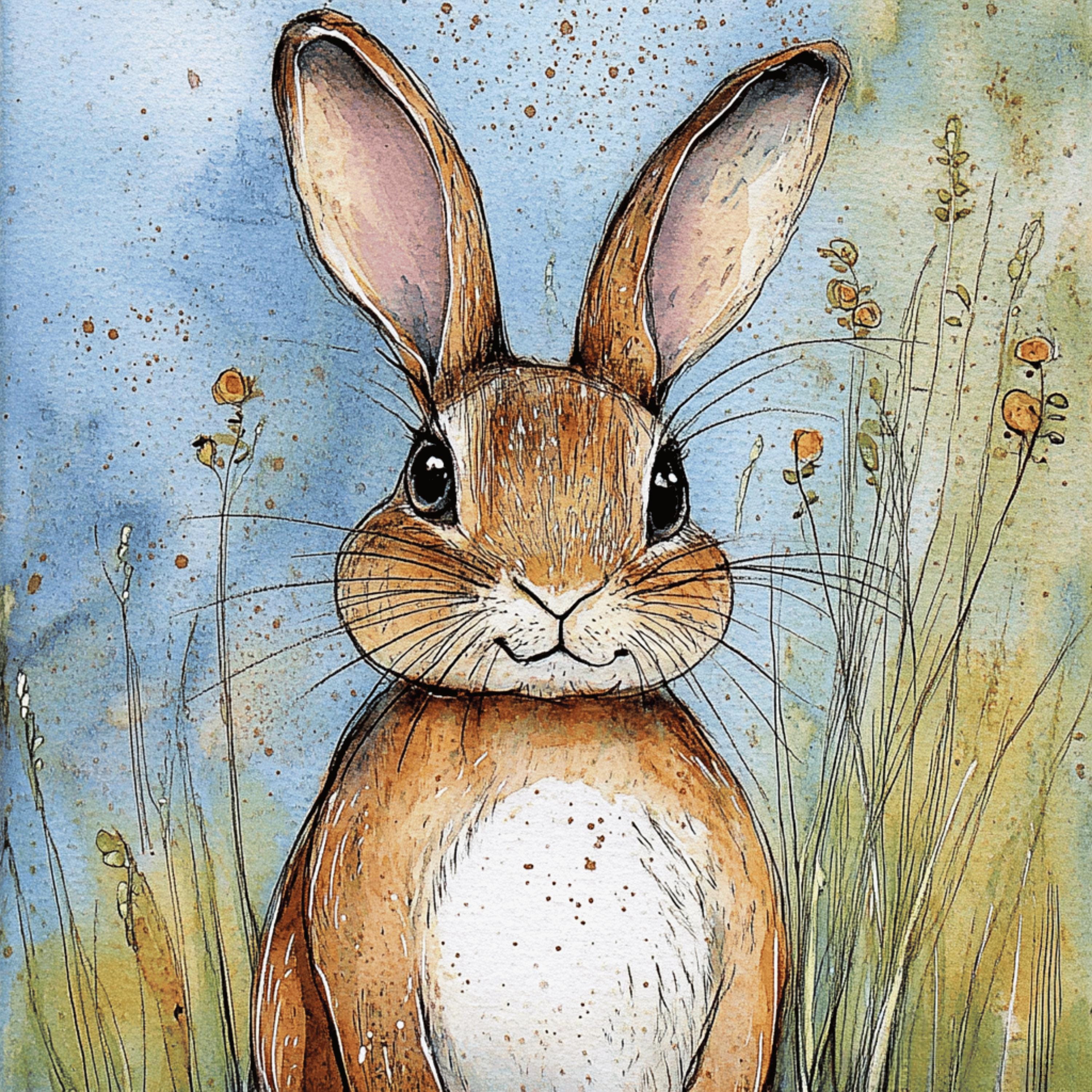 11 Cute Rabbit with Butterflies Wall Art, Easter Bunny Poster, Spring Equinox Artwork, Large Square Poster, Ostara Decor, Digital Download
