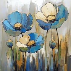 12 Blue Poppies Digital Art Set, Floral Artwork Collection, 12 Digital Images, large Square Poster Art, Wall Decor for Living Room
