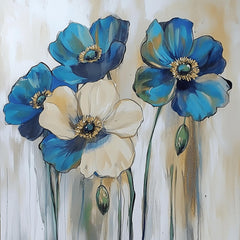 12 Blue Poppies Digital Art Set, Floral Artwork Collection, 12 Digital Images, large Square Poster Art, Wall Decor for Living Room