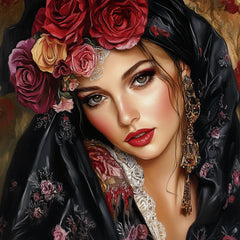 10 Italian Female Portrait Poster, Floral Large Square Artwork, 10 Digital Images, Overthebed Art, Wall Decor, Italian Wall Art