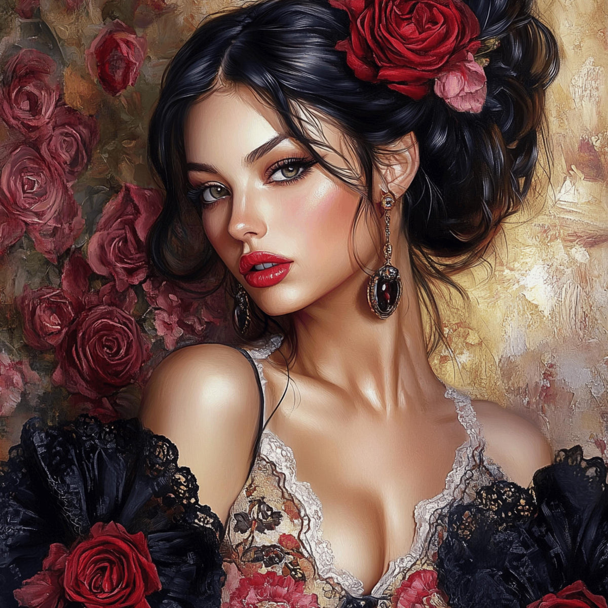 10 Italian Female Portrait Poster, Floral Large Square Artwork, 10 Digital Images, Overthebed Art, Wall Decor, Italian Wall Art
