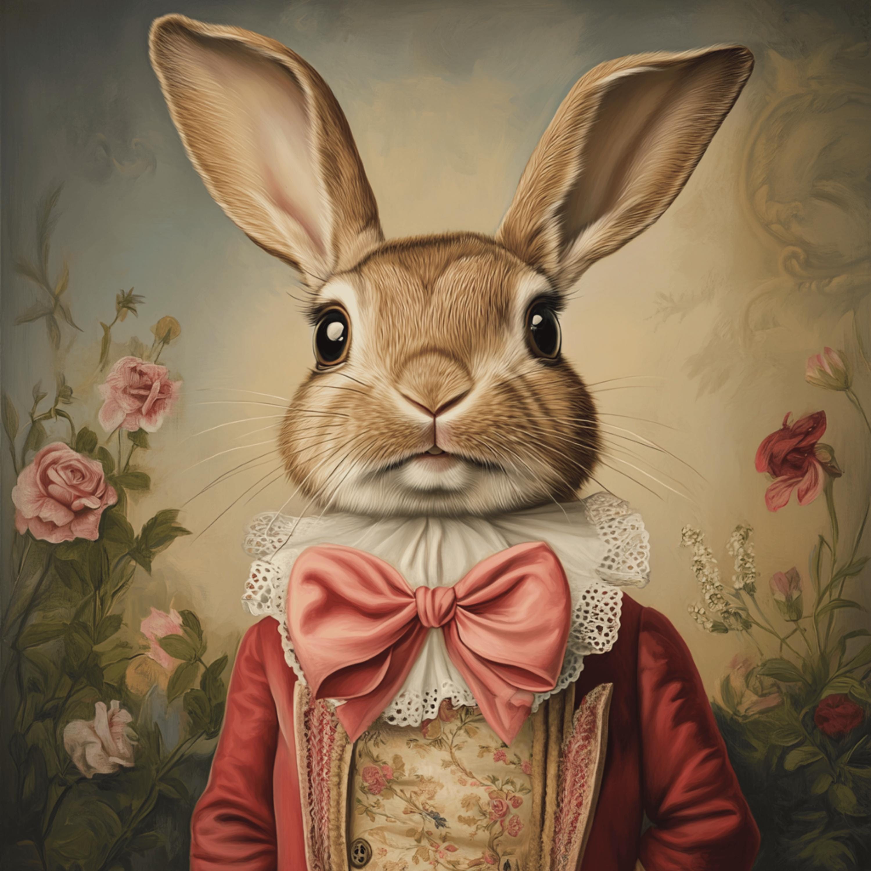 30 Lovely Rabbit Bunny Art Print, Easter Ostara Decor, Spring Equinox Large Square Poster, 30 Digital Images Collection