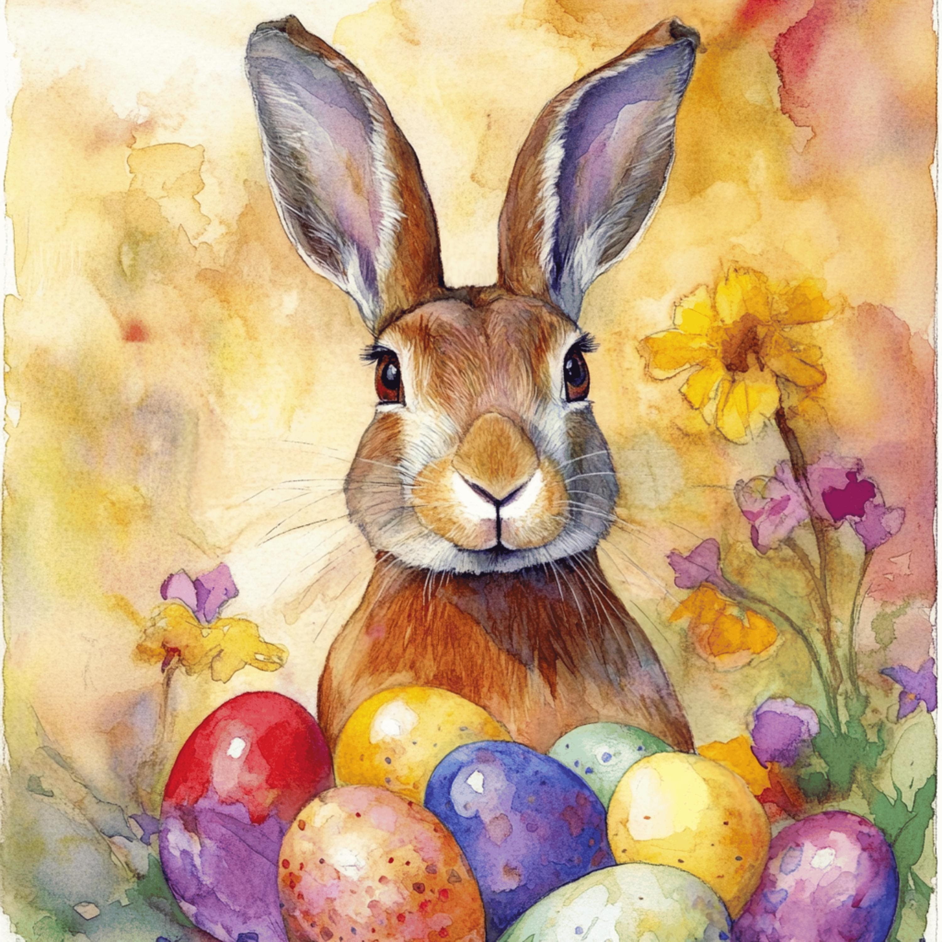 30 Lovely Rabbit Bunny Art Print, Easter Ostara Decor, Spring Equinox Large Square Poster, 30 Digital Images Collection