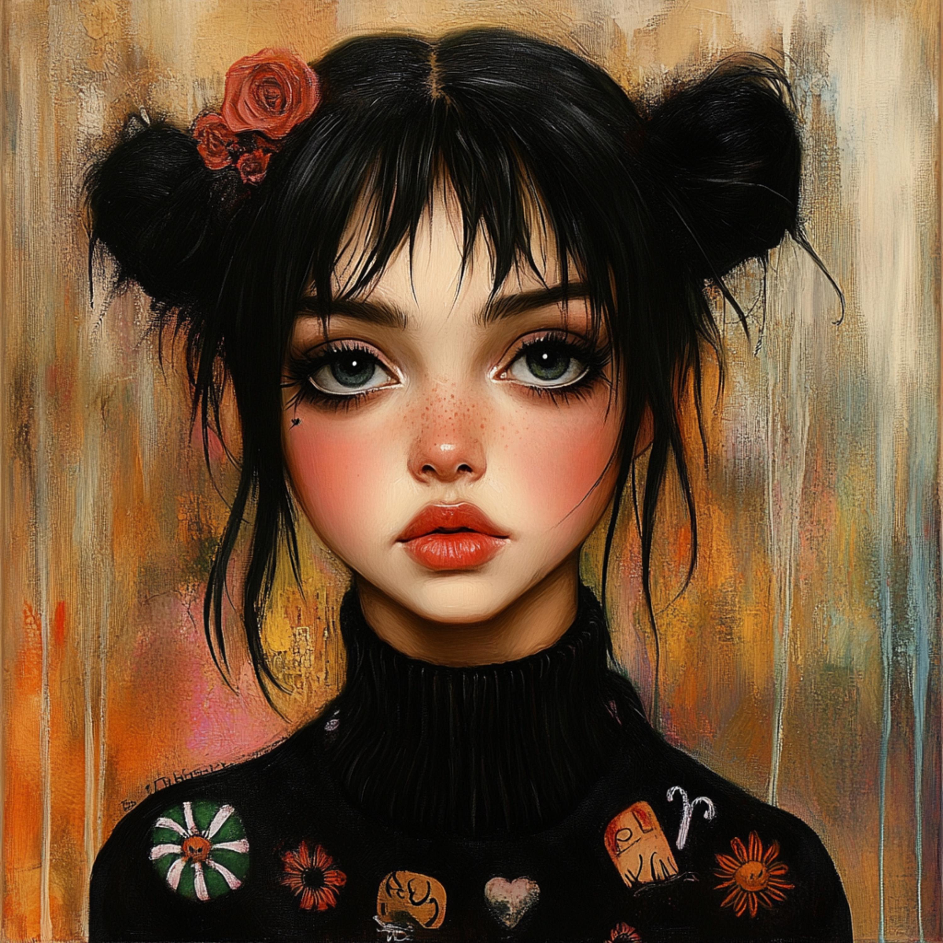 15 Goth Girl Female Portrait, Digital Art Print, Large Square Artwork, Digital Download, Dark Aesthetic Wall Decor, Modern Gothic Art