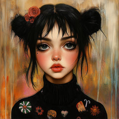15 Goth Girl Female Portrait, Digital Art Print, Large Square Artwork, Digital Download, Dark Aesthetic Wall Decor, Modern Gothic Art