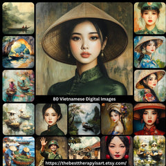 80 Vietnamese Art Prints Digital Download Female Portrait Traditional Ao Dai Dress, Asian Decor Expressive Wall Art Cultural Home Decor
