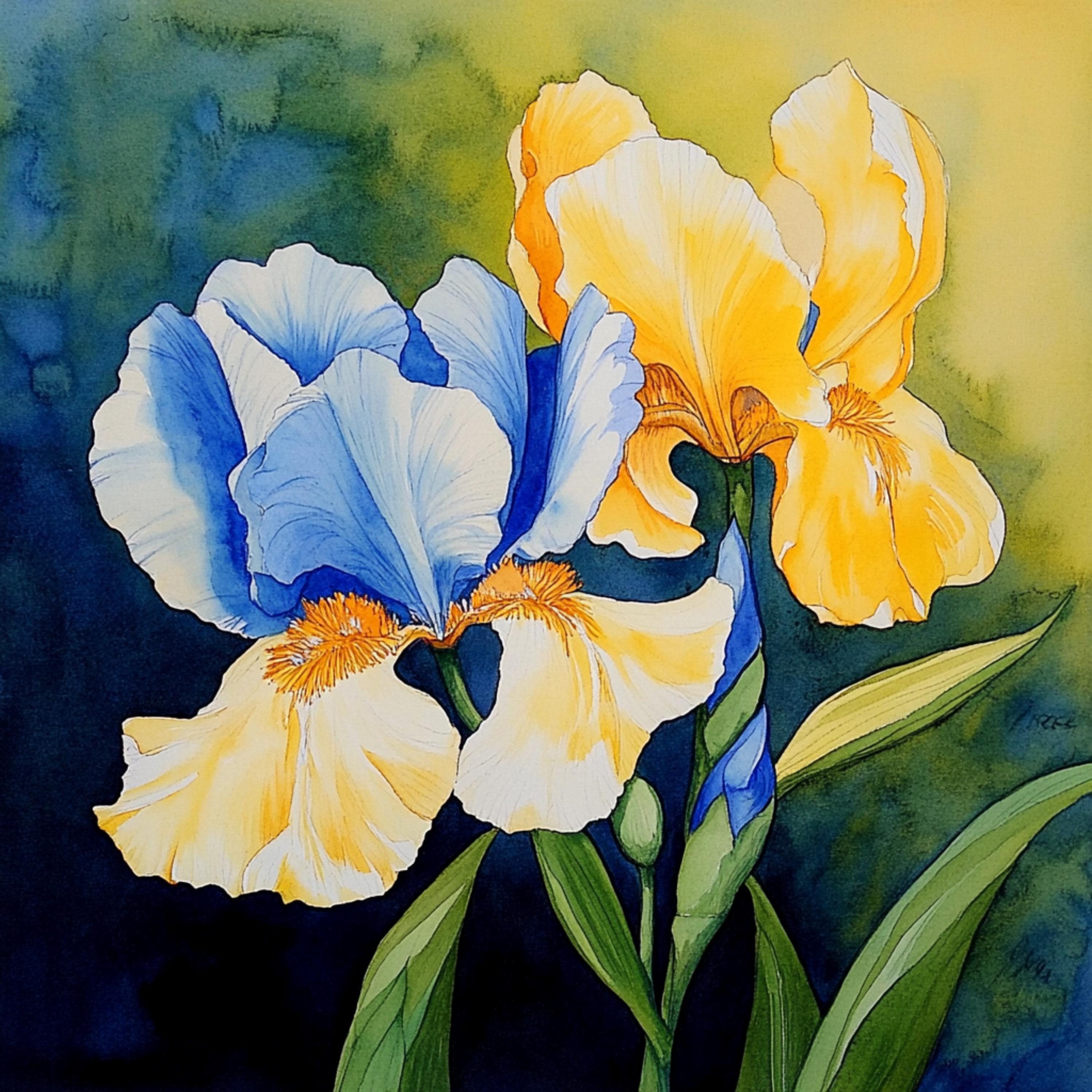 13 Iris Flower Large Square Artwork Poster, Digital Wall Art, Yellow and White Flower Print, Botanical Wall Decor, Home Office Art