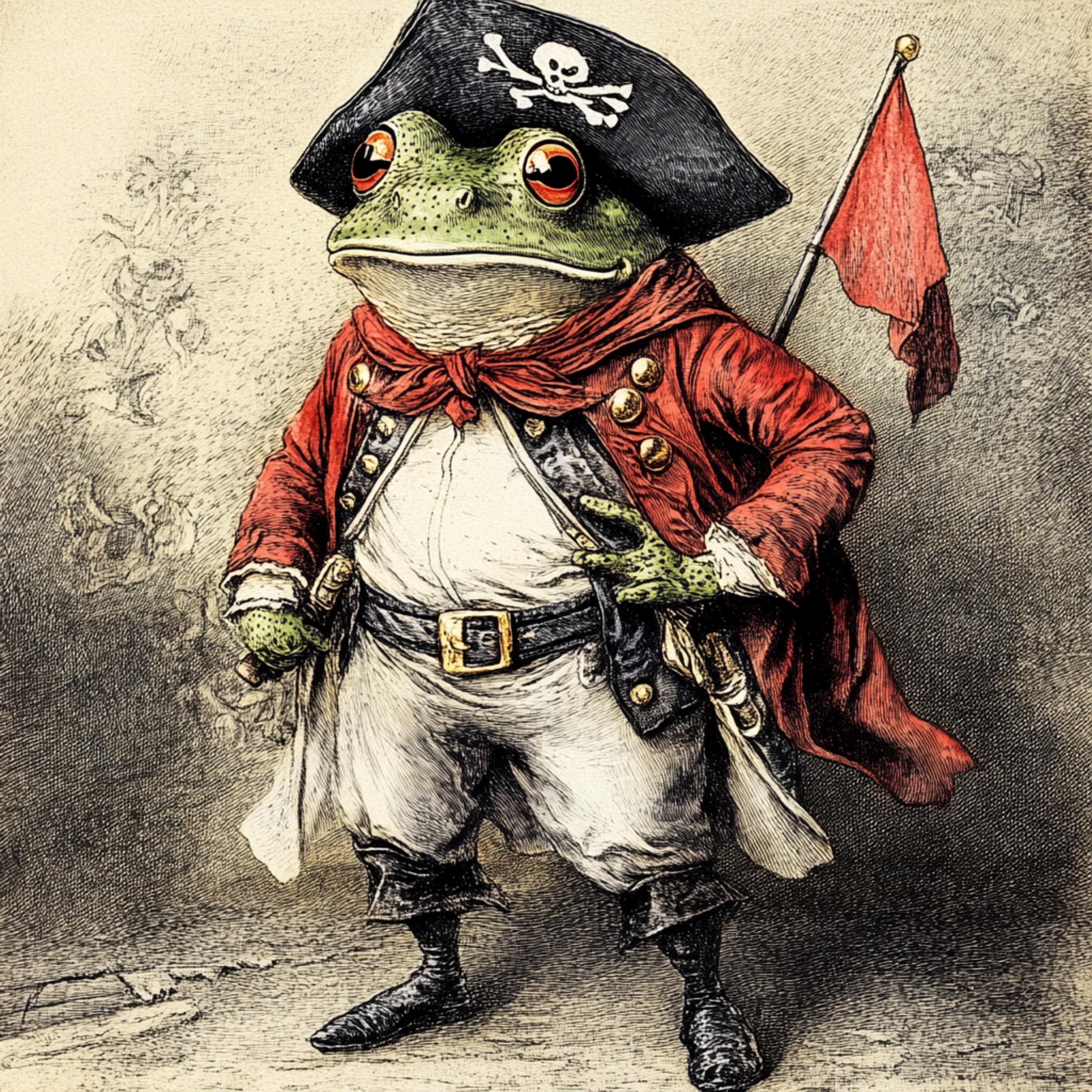 11 Pirate Frog Illustration, Digital Download, Poster Art, Large Square Artwork, Whimsical Pirate Decor, Printable Wall Art, Frog Art Print
