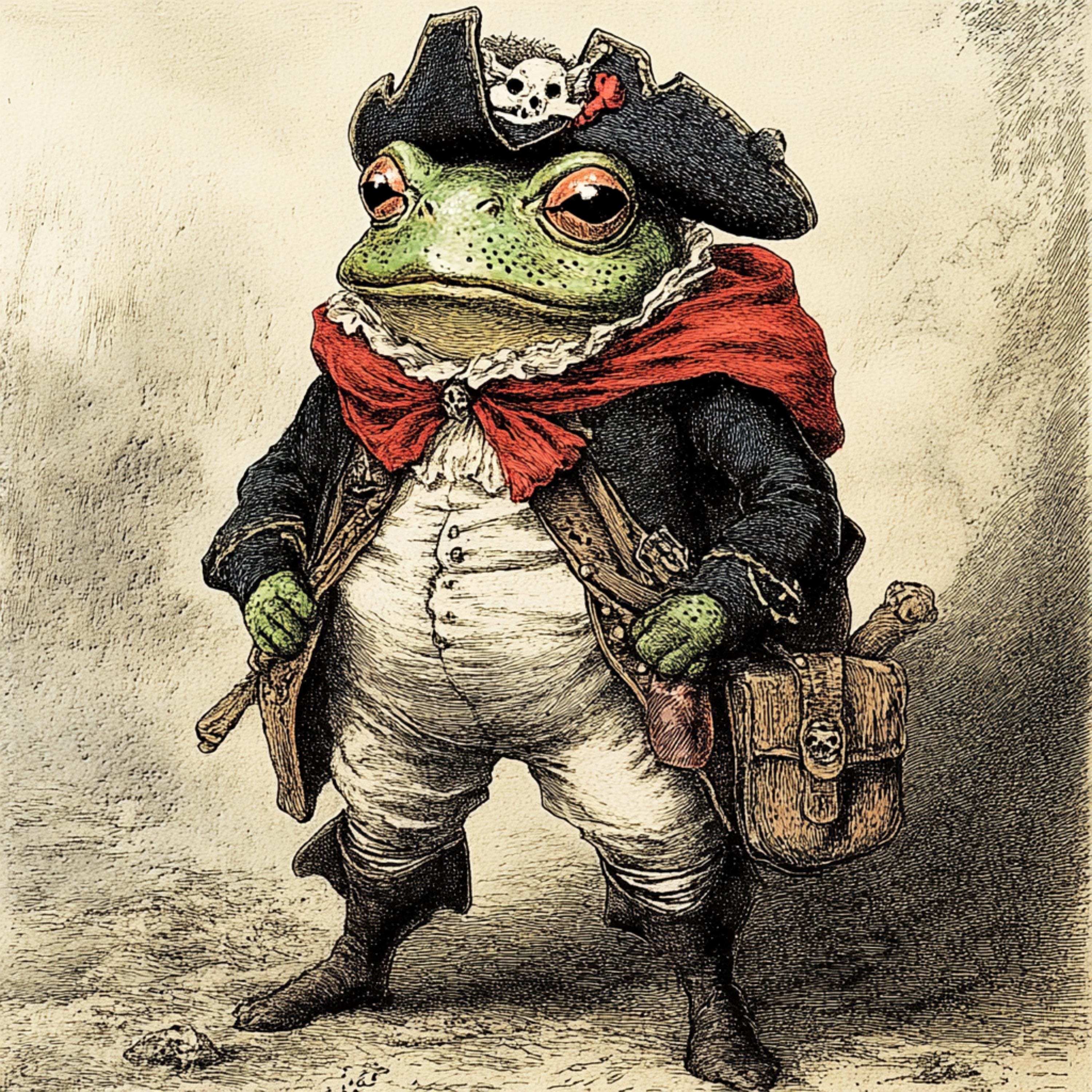 11 Pirate Frog Illustration, Digital Download, Poster Art, Large Square Artwork, Whimsical Pirate Decor, Printable Wall Art, Frog Art Print