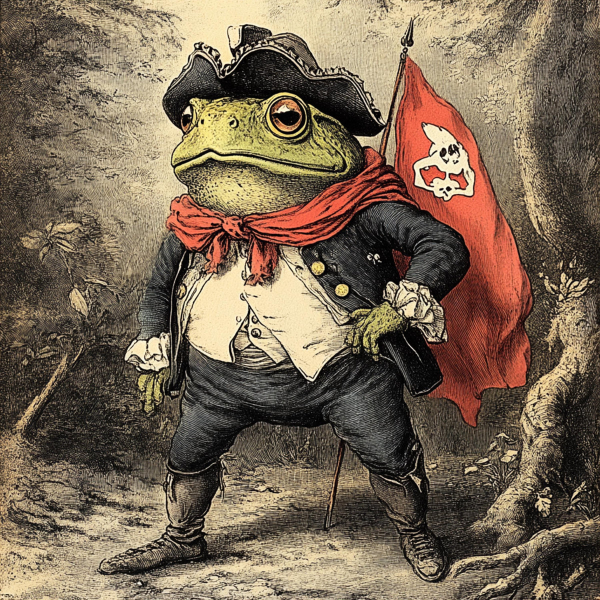 11 Pirate Frog Illustration, Digital Download, Poster Art, Large Square Artwork, Whimsical Pirate Decor, Printable Wall Art, Frog Art Print