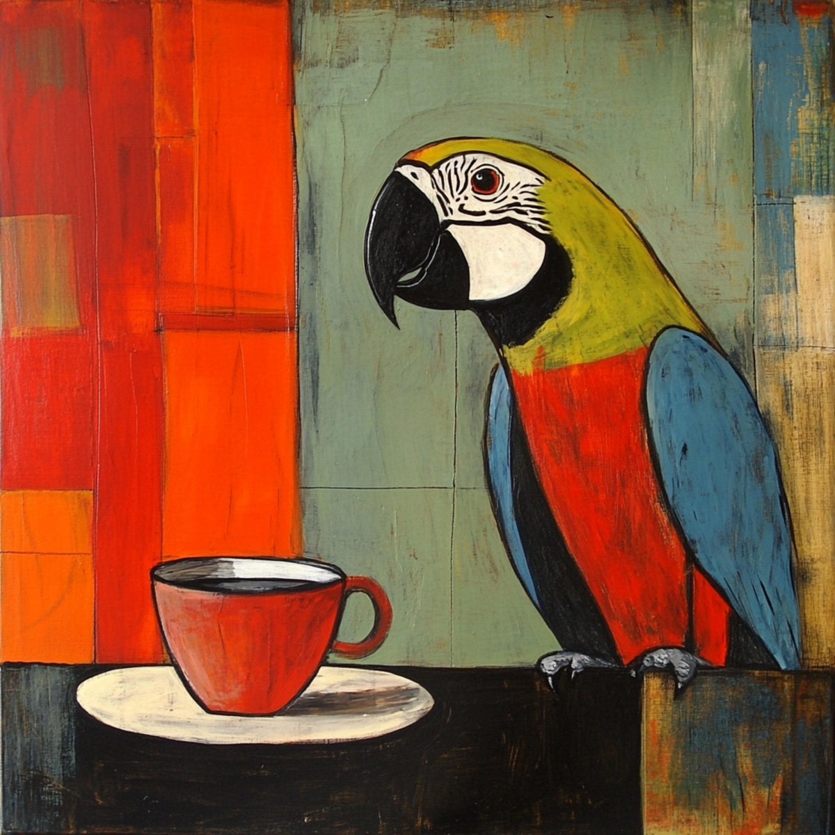11 Bird with Coffee Wall Art, Digital Images Collection, Large Square Artwork for Modern Home Decor, Abstract Artwork, Parrot Decor.