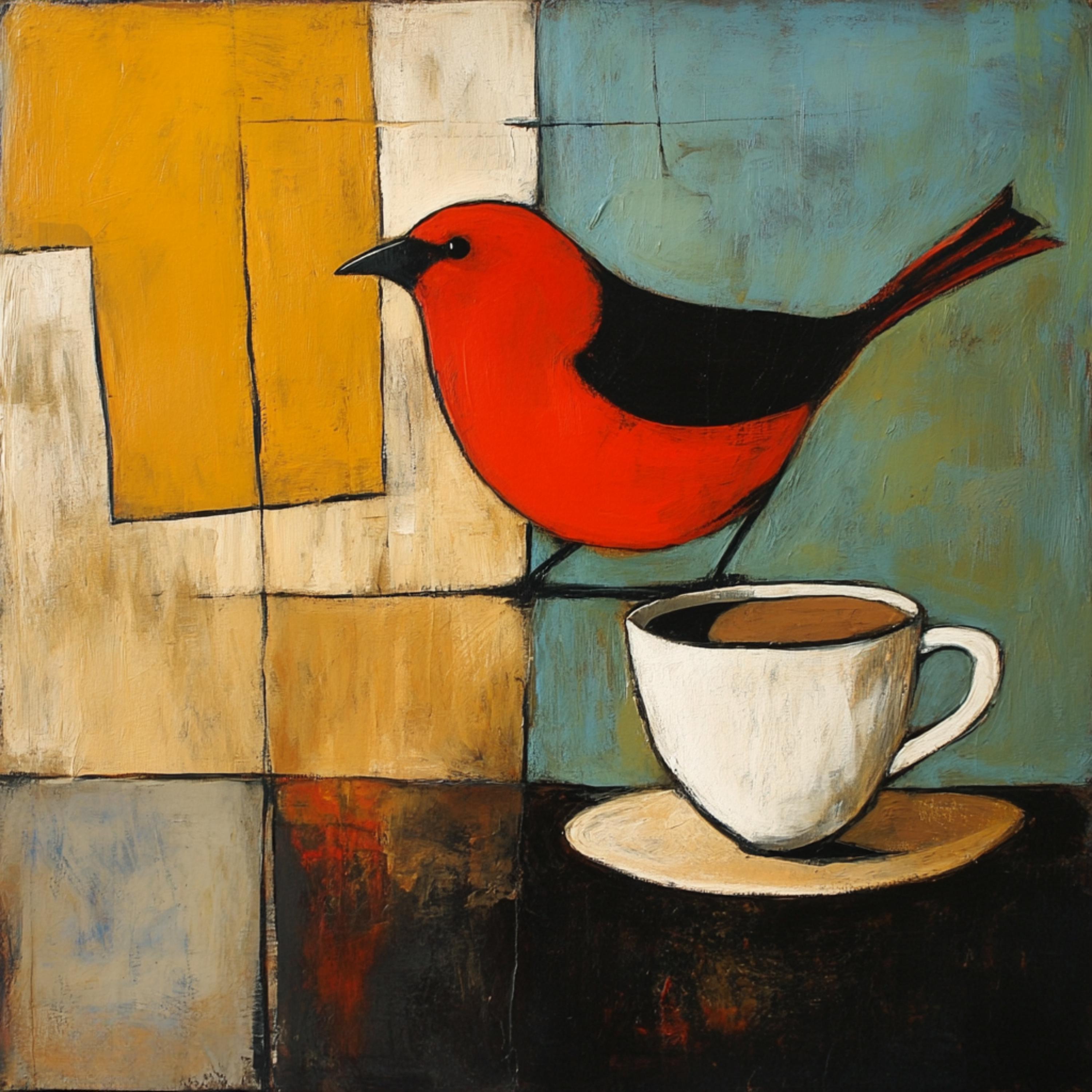 11 Bird with Coffee Wall Art, Digital Images Collection, Large Square Artwork for Modern Home Decor, Abstract Artwork, Parrot Decor.