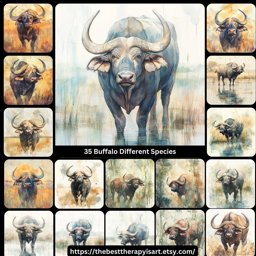 35 digital images Buffalo Of Various Species large square artwork poster animal wildlife wall art collection decor