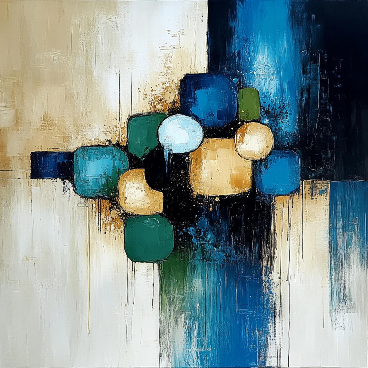 24 digital images, blue green gold abstract, large square artwork poster, living room decor, overthebed art, modern wall art