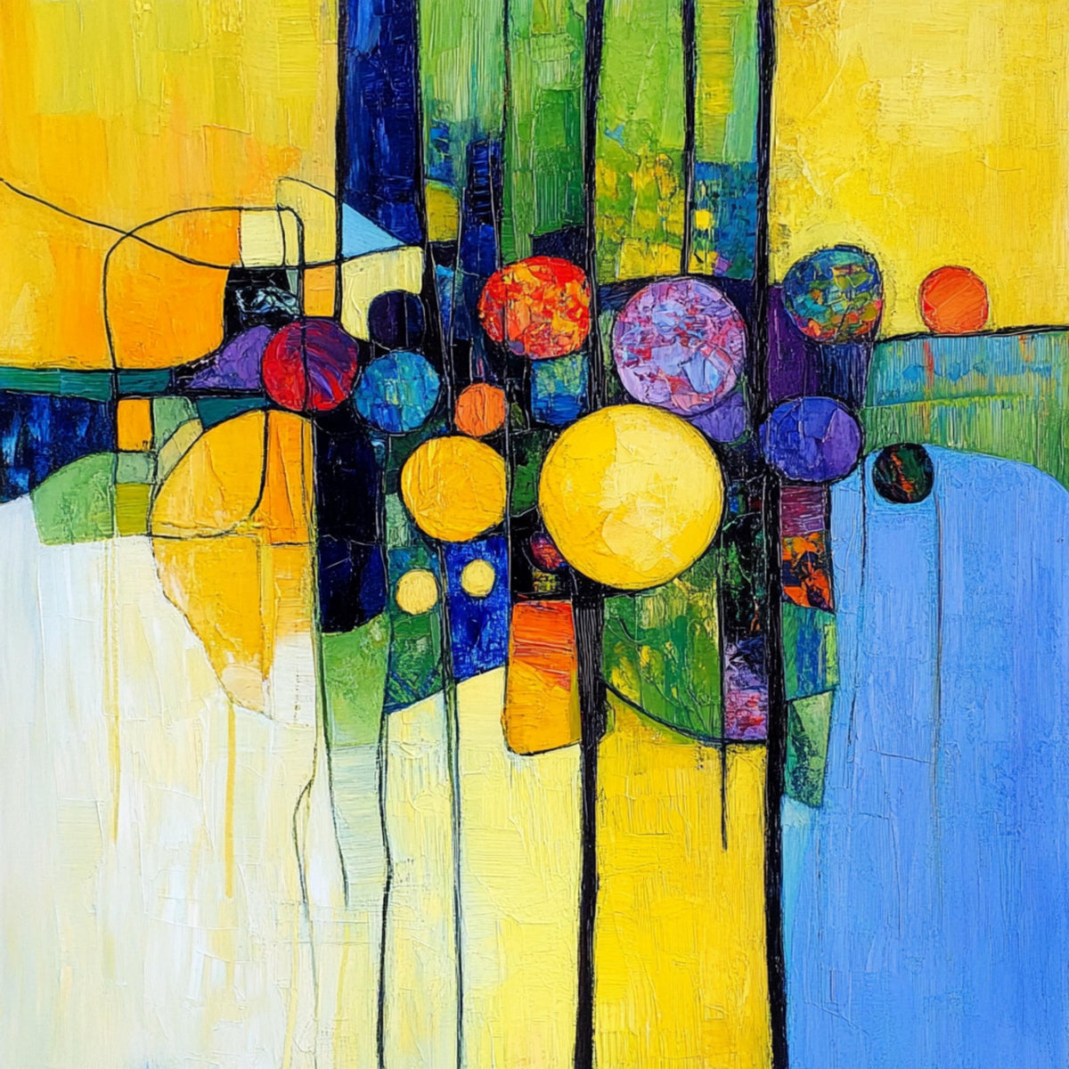 12 Modern Abstract Art Poster, Contemporary Wall Decor, Large Square Artwork, 12 Digital Images Set, Yellow Circles Design, Home Decor