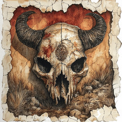 12Mudhorn Signet Skull Art Poster, Large Square Skull Artwork, Animal Skull Digital Prints, Red and Yellow Art, Digital Images