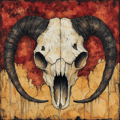 12Mudhorn Signet Skull Art Poster, Large Square Skull Artwork, Animal Skull Digital Prints, Red and Yellow Art, Digital Images