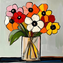 49 digital images, flowers in a vase, modern contemporary artwork, floral, boho, large square art poster, vibrant home decor