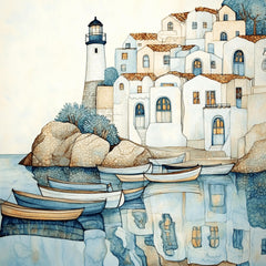 60 digital images pastel blue cream abstract ocean sailboat lighthouse underwater scene surrealism large quest art poster