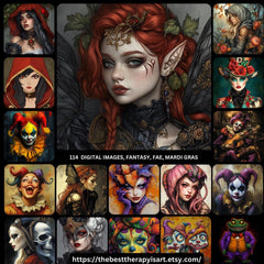 114 digital images fae witch jester mardi gras fantasy artwork portraits large square artwork poster