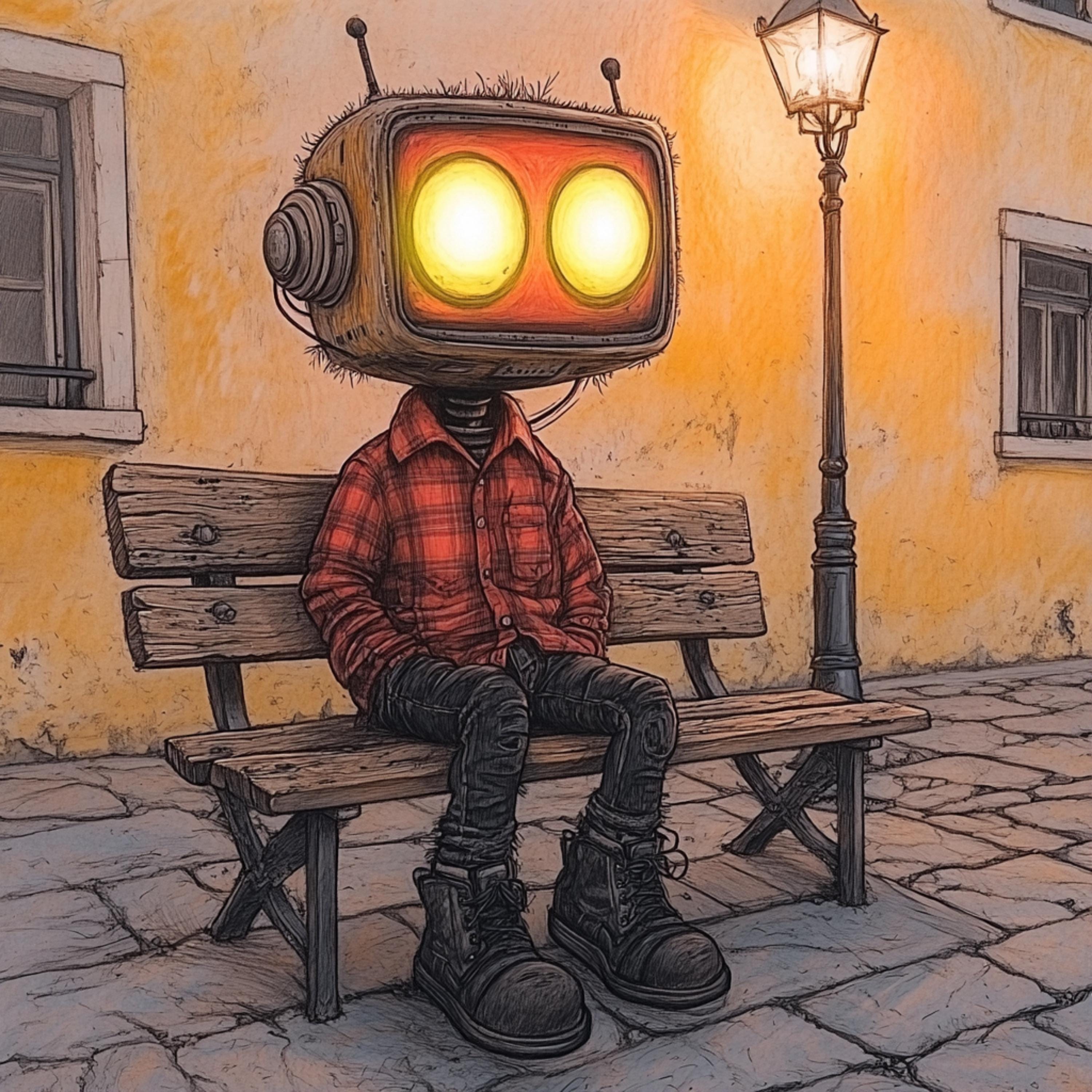 12 Digital Images of Robot TV Head Art, Large Square Artwork Poster for Wall Decor, Quirky and Unique Robotics Art Print for Home
