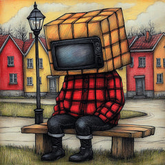 12 Digital Images of Robot TV Head Art, Large Square Artwork Poster for Wall Decor, Quirky and Unique Robotics Art Print for Home
