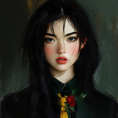 12 Japanese female portrait artwork, digital images, large square poster, girl digital portrait, Japanese girl art print, digital wall art