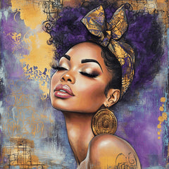 12 Vibrant black woman portrait digital art, Female collage artwork, Square poster, Large purple artistic print, Unique wall decor