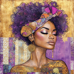 12 Vibrant black woman portrait digital art, Female collage artwork, Square poster, Large purple artistic print, Unique wall decor