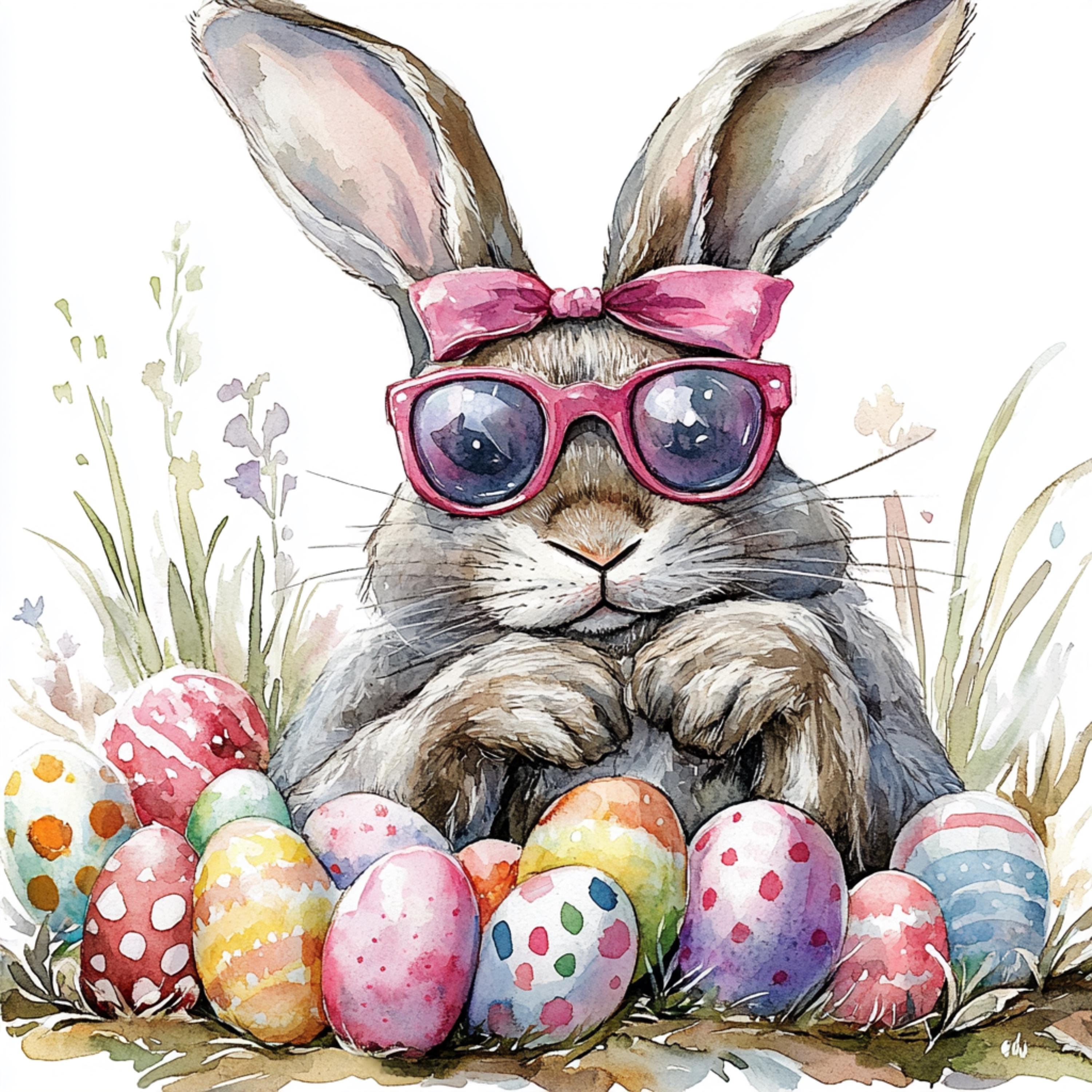 12 Cute Easter Bunny Wall Art, Rabbit with Easter Eggs Print, Spring Equinox Digital Download, 12 Digital Images, Ostara Decoration