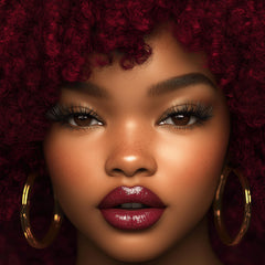 11 Fashionable female portrait art, Digital artwork of black woman, Large square wall decor, Red hair beauty, Stylish home decor