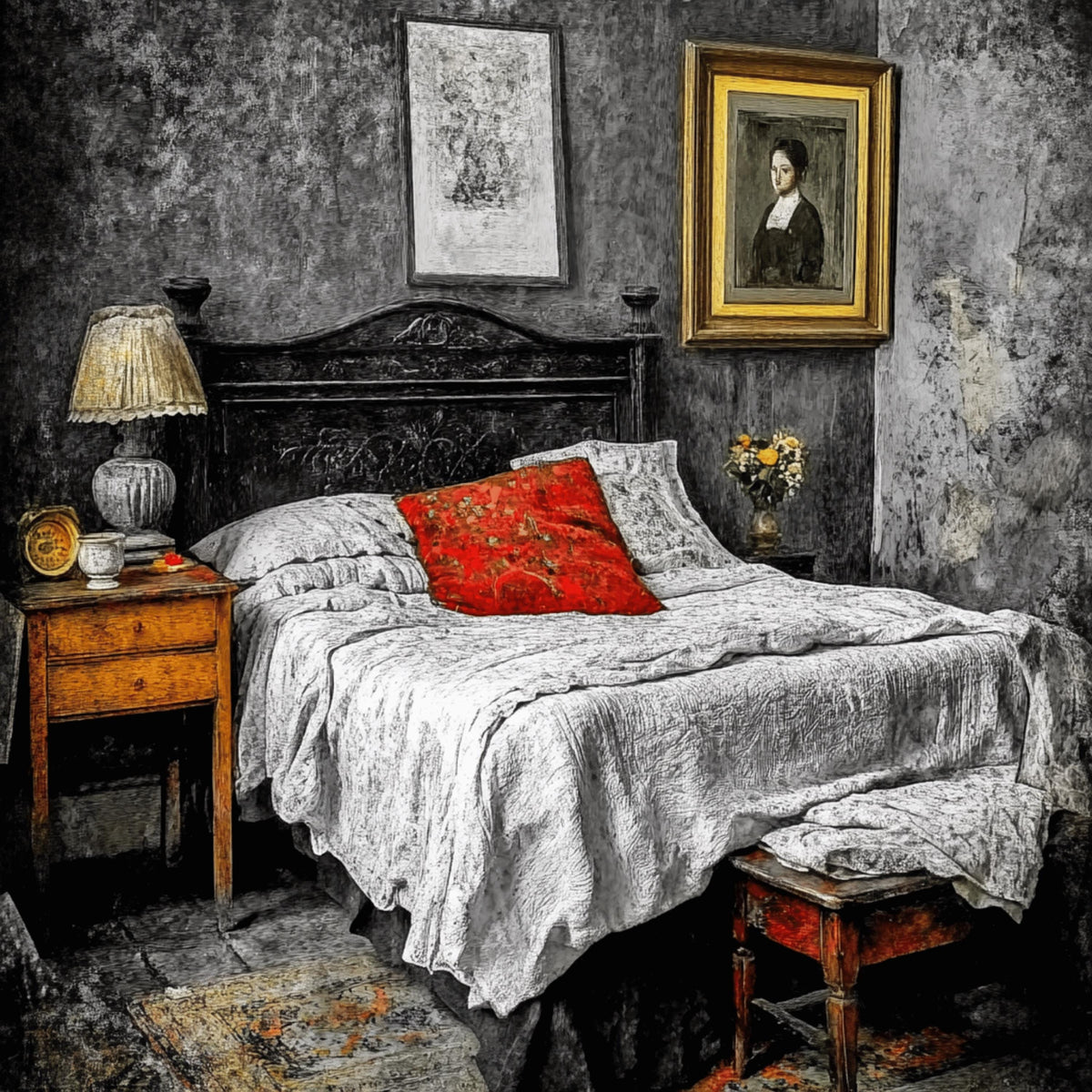12 Gothic Bedroom Charcoal Artwork, 12 Digital Images Set, Large Square Poster, Grunge Room Wall Decor, Dark Aesthetic Art Prints