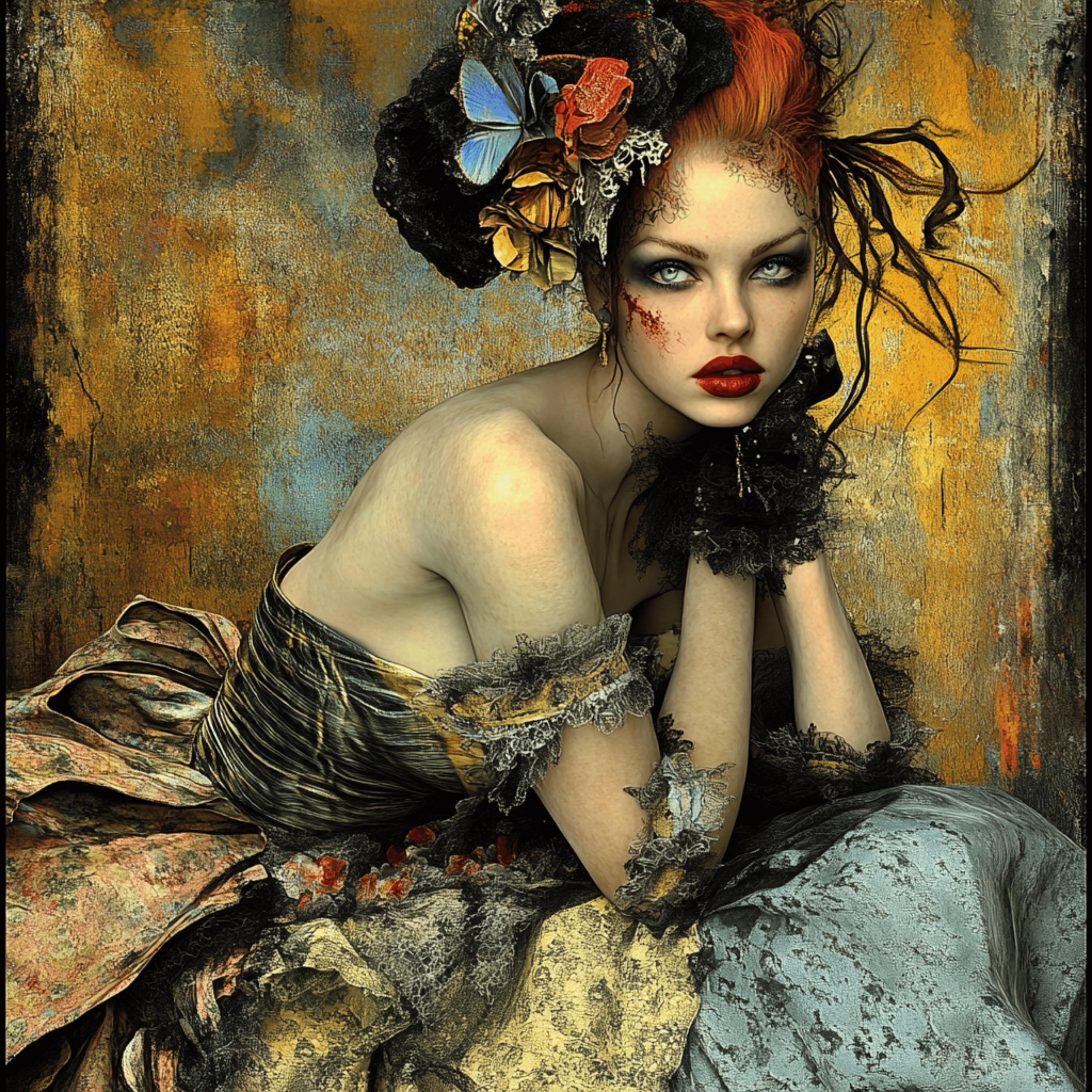 10 digital images, grunge boho female portrait, large square artwork, overthebed art poster, eclectic wall decor