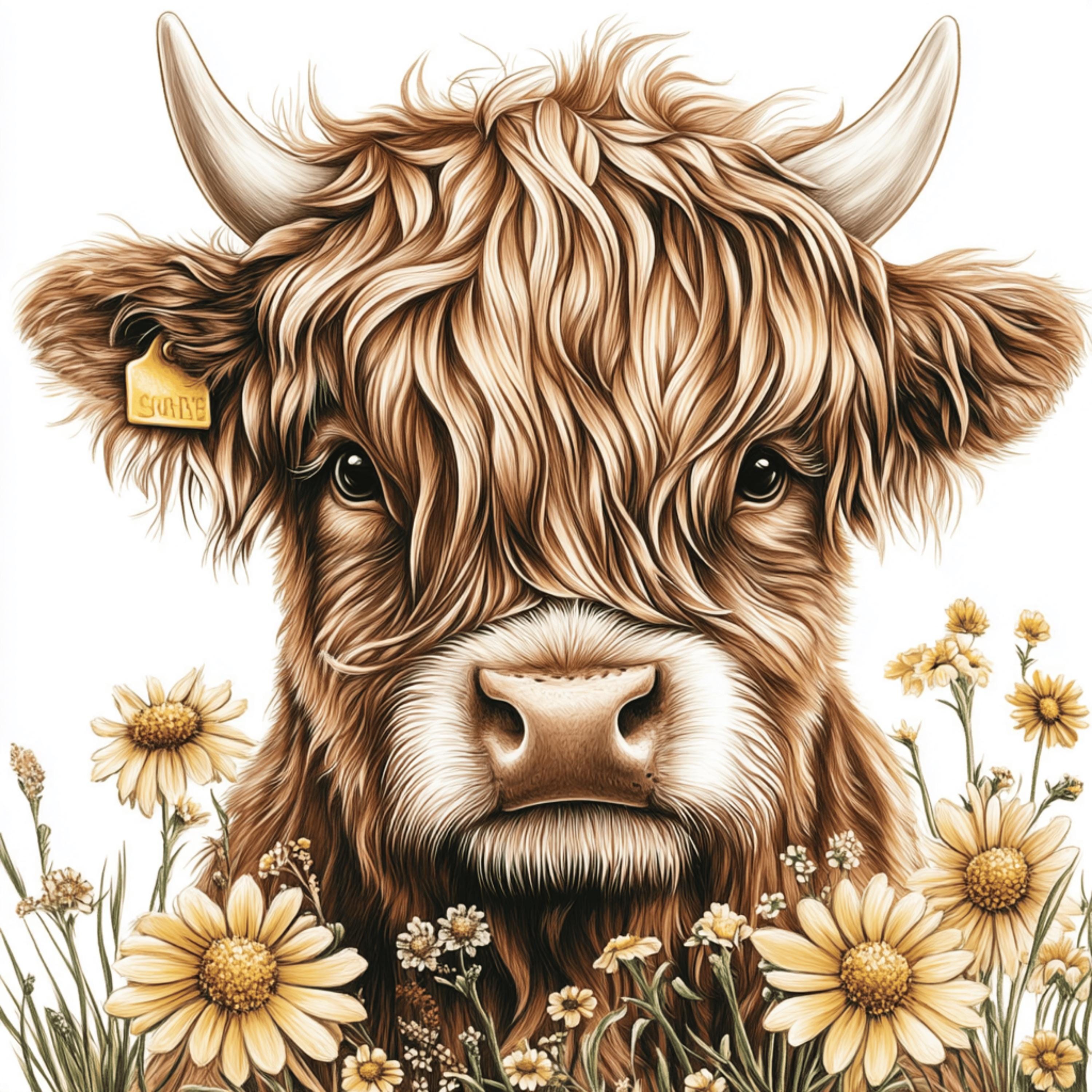 100 Highland Cow Digital Images, Various Art Styles, Large Square Artwork, Kids Art, Nursery Decor, Playroom Wall Art, Easter highland cow.