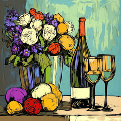 21 Floral Bouquet Still Life, Fruit and Wine Art, 21 Digital Images, Modern Kitchen Decor, Dining Room Wall Art Poster, Large Square Artwork