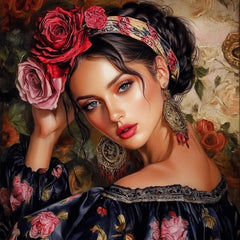 10 Italian Female Portrait Poster, Floral Large Square Artwork, 10 Digital Images, Overthebed Art, Wall Decor, Italian Wall Art